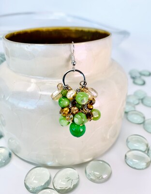 Beautiful Shades of Greens and Browns Cluster Dangling Earrings - image2